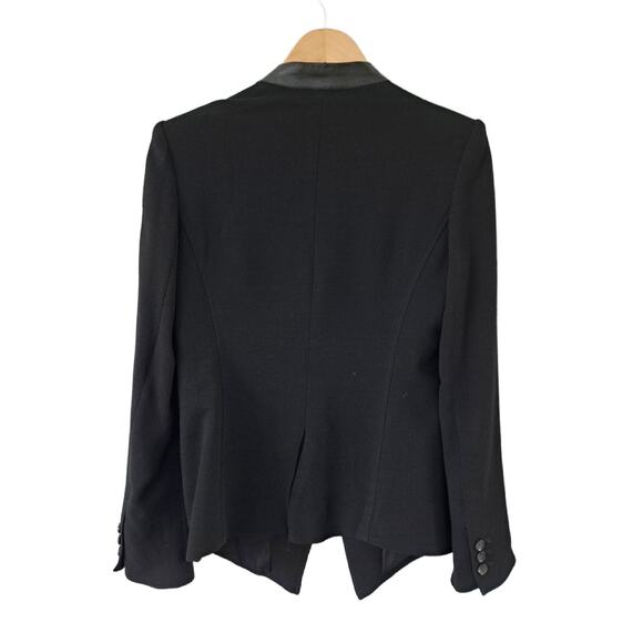HELMUT LANG Black Leather-trim Wool Blend Crepe Blazer Jacket Size 4 Minimalist - Picture 6 of 9